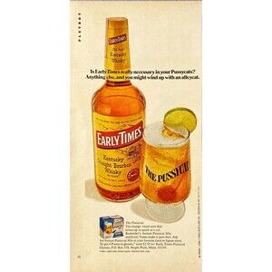 Early Times Kentucky Bourbon Whiske "The Pussycat Cocktail" Playboy Vtg Print Ad